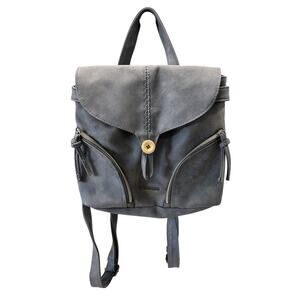Wallflower Mini Gray Faux leather Backpack With Adjustable Strap’s Front Pockets
